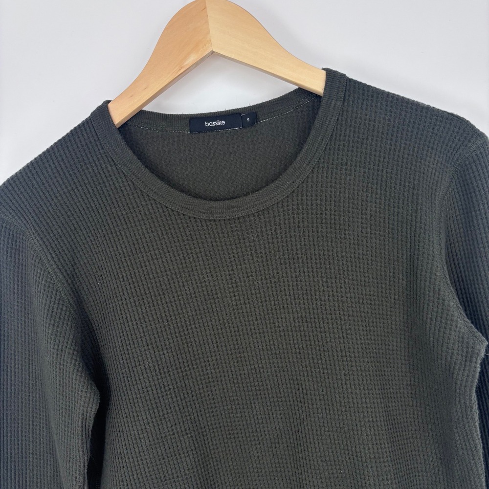 Bassike Waffle Knit Top Womens Small Charcoal Grey Organic Cotton Thermal Shirt